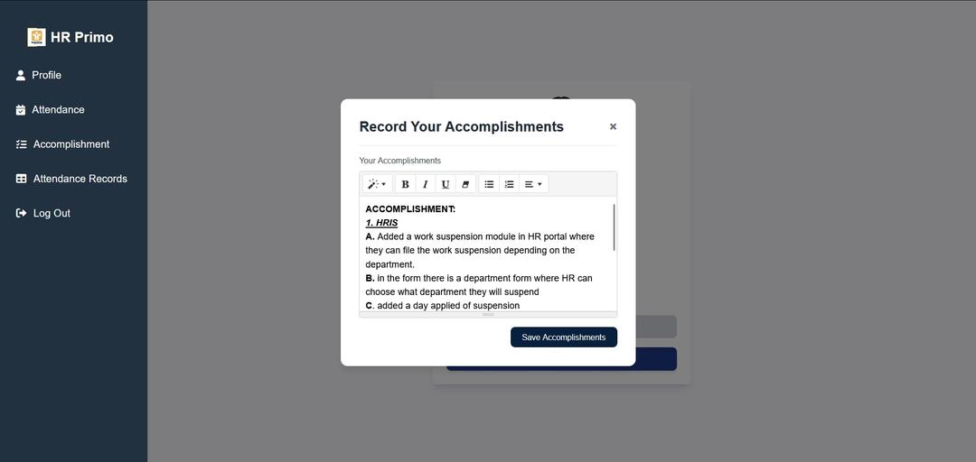 Attendance Management System For HRPrimo